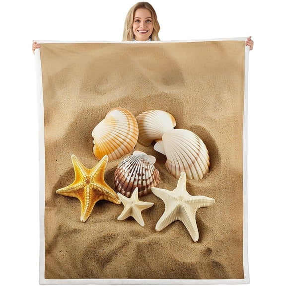 Starfish Plush Throw Blanket - Fuzzy Sherpa Couch Throw, 50x60 Inch, Ocean Marine Themed, Hawaiian Tropical Beach Decor