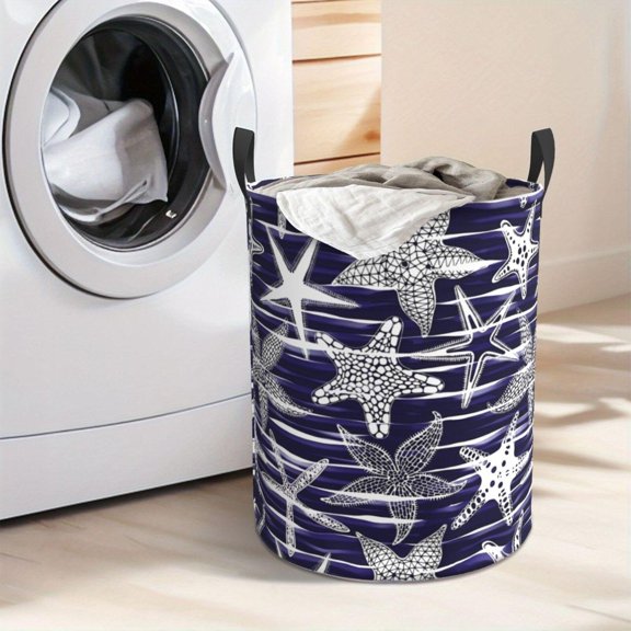 Starfish Print Laundry Hamper Portable Storage Hamper with Sturdy Handle Oxford Cloth Easy to Store and Collapsible Design Laundry Baskets