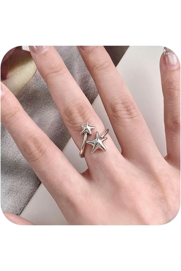 Starfish Ring for Women Gold Silver Starfish Statement Rings Adjustable Minimalist Irregular Textured Beach Rings Summer Beachy Ocean Jewelry