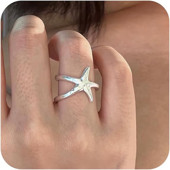 Starfish Ring for Women Gold Silver Starfish Statement Rings Adjustable Minimalist Irregular Textured Beach Rings Summer Beachy Ocean Jewelry