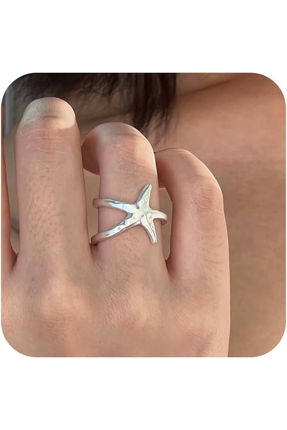 Starfish Ring for Women Gold Silver Starfish Statement Rings Adjustable Minimalist Irregular Textured Beach Rings Summer Beachy Ocean Jewelry