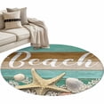 thumbnail image 1 of Starfish Round Area Rug 4 FT, Non Slip Indoor Outdoor Rug, Coastal Coral Ocean Teal Green Brown Wood Grain Washable Soft Circular Carpet Non-Shedding Floor Mat for Coffee Table Nursery Foyer Balcony, 1 of 9