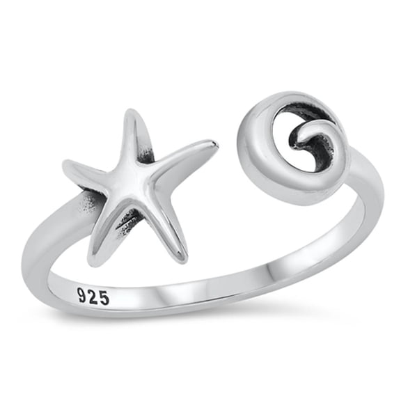 Starfish Sea Simulated Abalone Ocean Adjustable Ring .925 Sterling Silver Band Jewelry Female Size 8