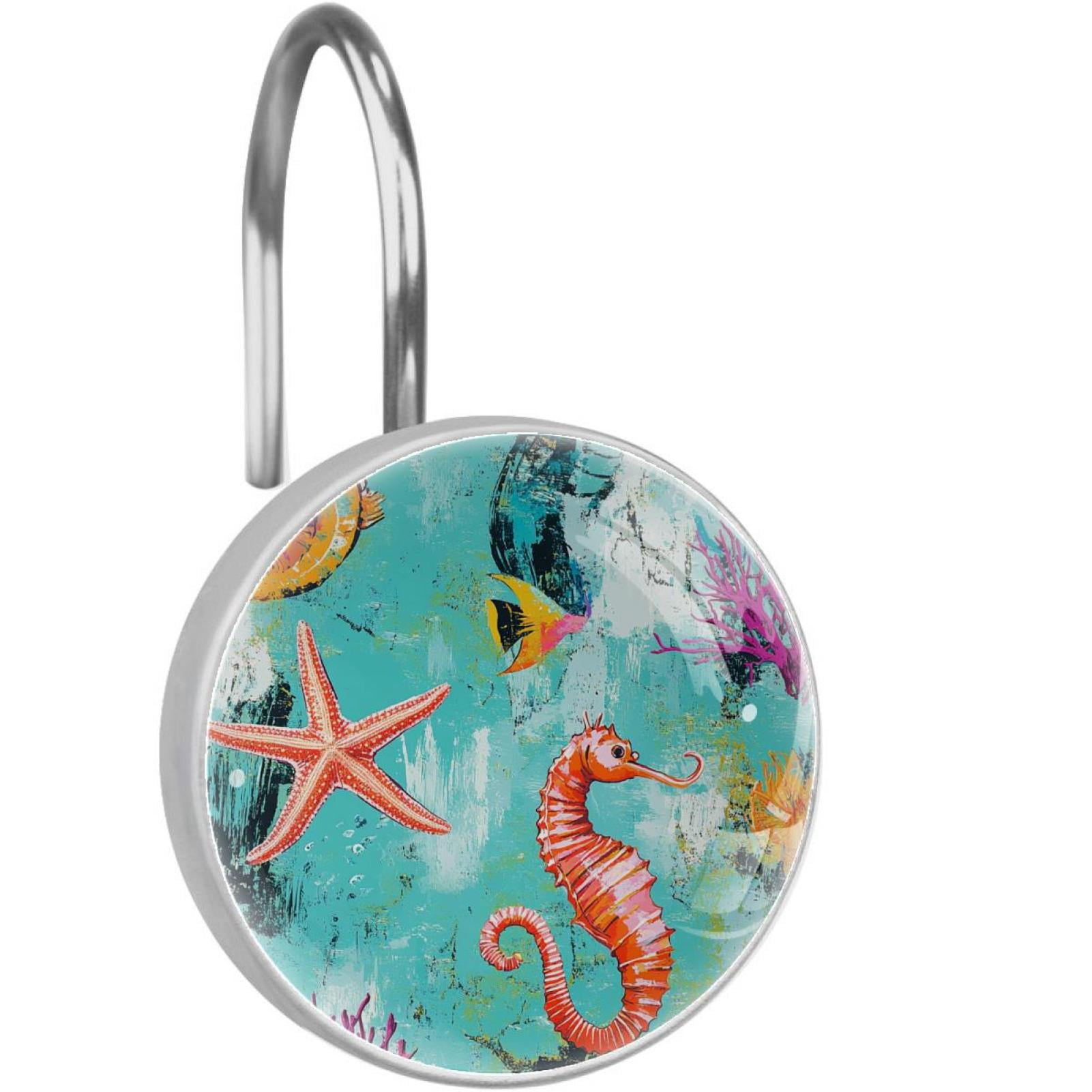 circo fish shower hooks Tropical Curtain Blue Black Stripe Scale Yellow Tail Rings Bathroom Accessories GoJeek Fish Shower Curtain Hooks