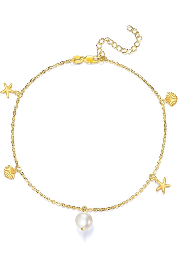 Starfish Seashell Anklet 925 Sterling Silver Anklet Summer Beach Jewelry Gifts for Women