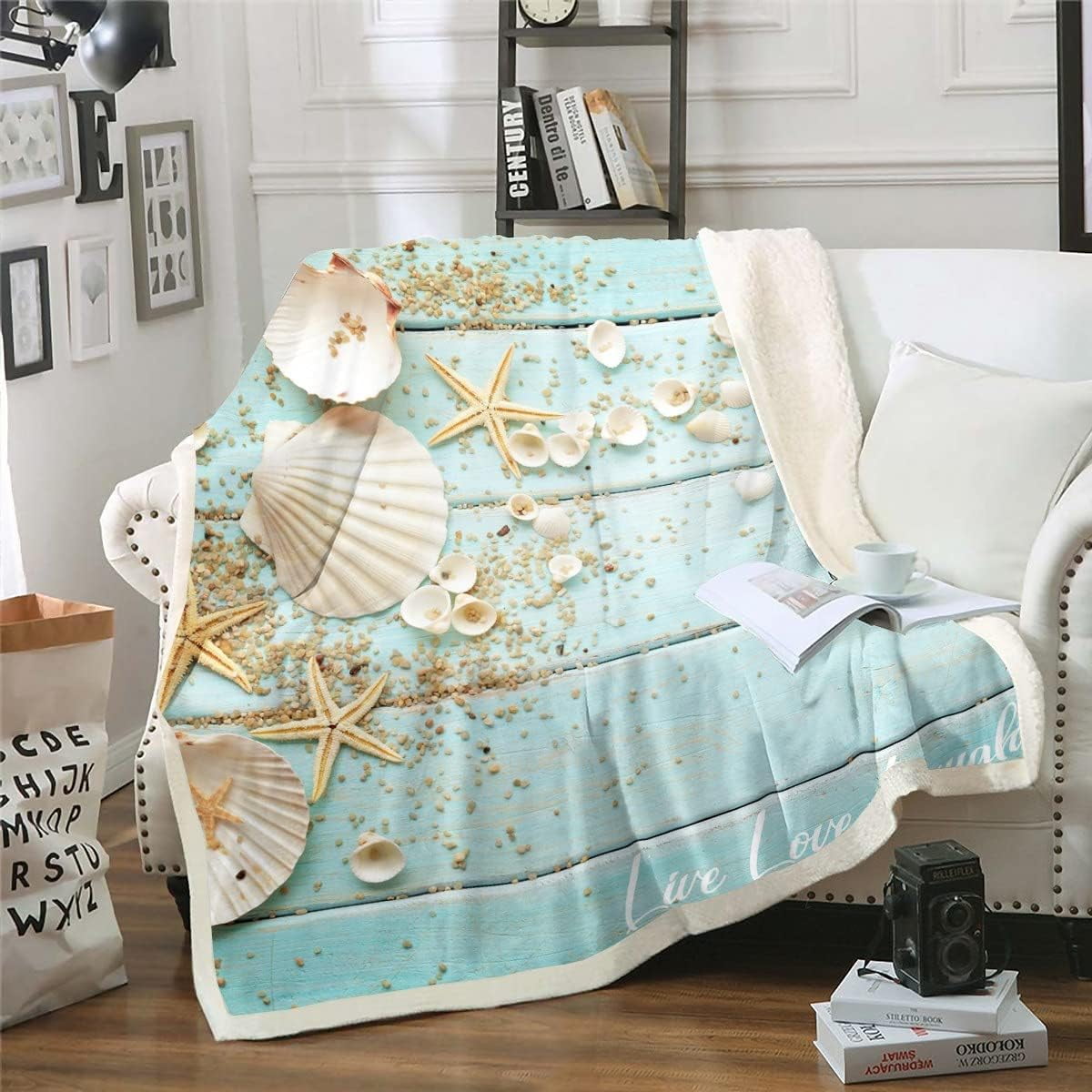 Starfish Seashell Blanket,Conch Sea Shell Throw Blanket for Camping