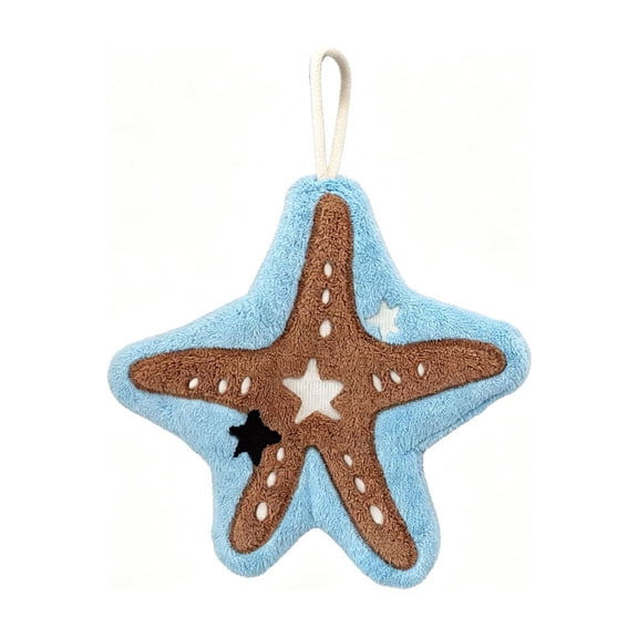 Starfish Seashell Hanging Towel – Soft Velour Kitchen Bathroom Hand Towel with Hook, 8.7x7.5 Inch