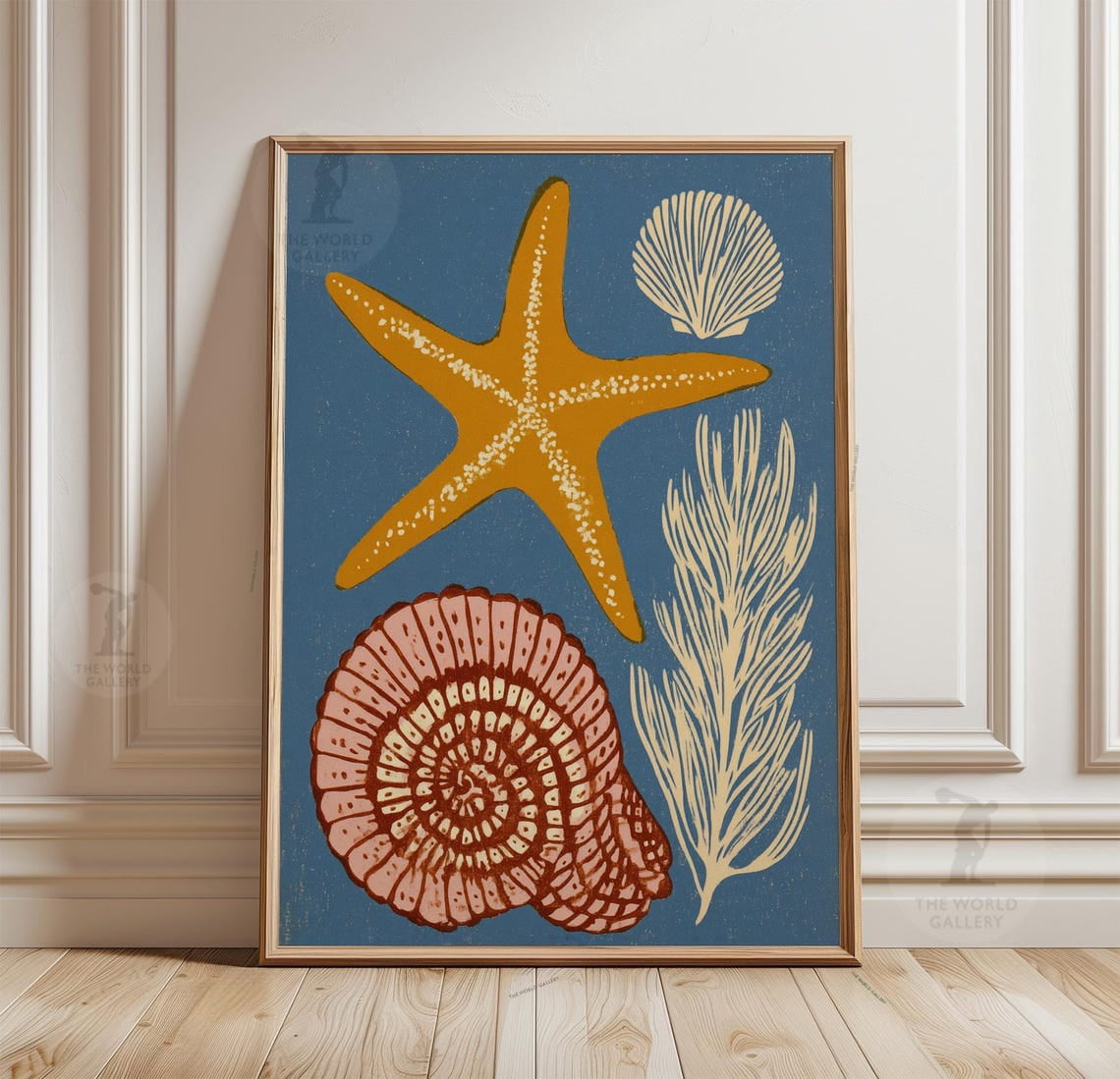 Starfish Seashell Poster Coastal Beach Illustration Ocean Blue Art ...