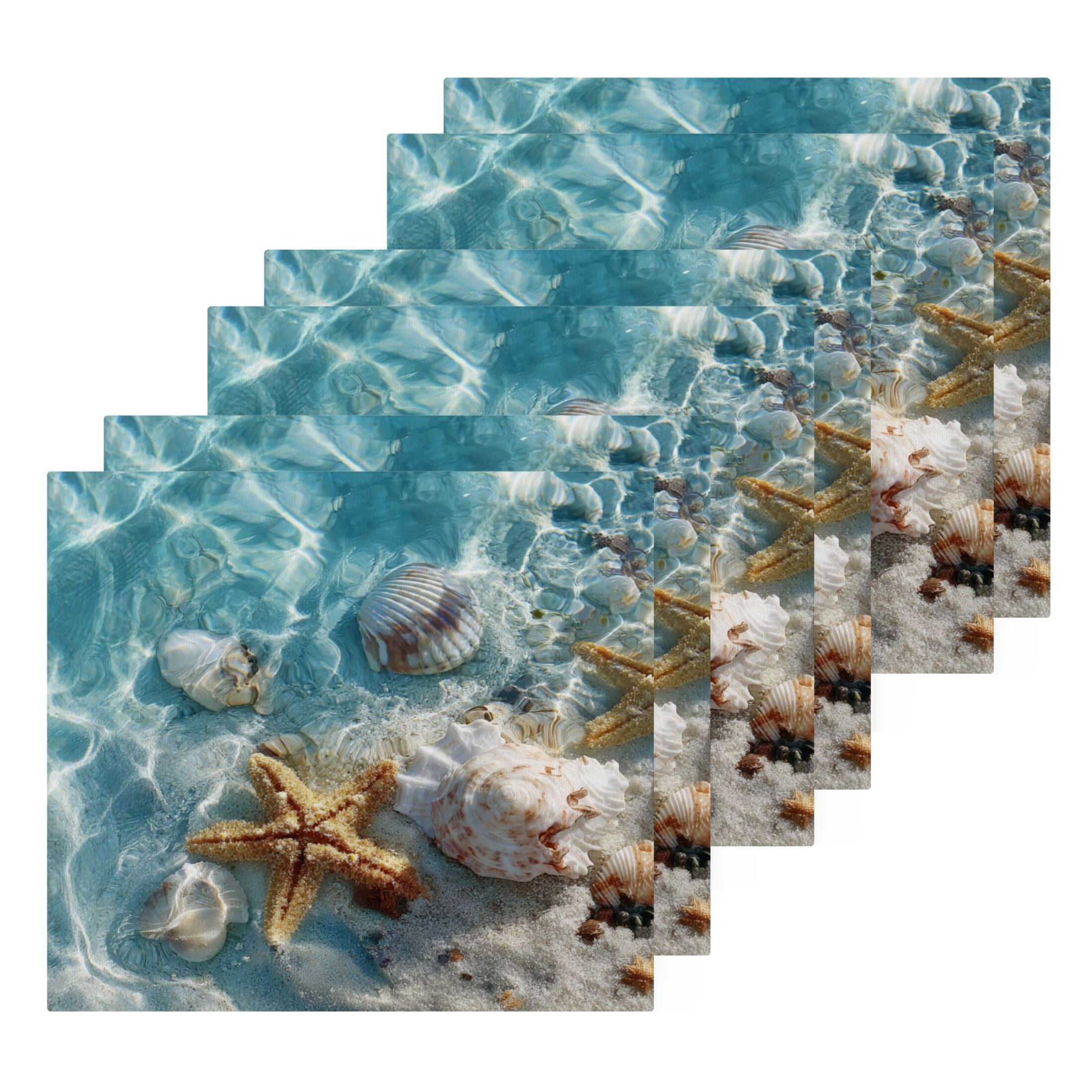 Starfish Seashell on Beach 100% Cotton Face Towel 12x12in Soft Absorbent Washcloth Durable Printed Hand Towels for Bathroom Travel 6 Pcs