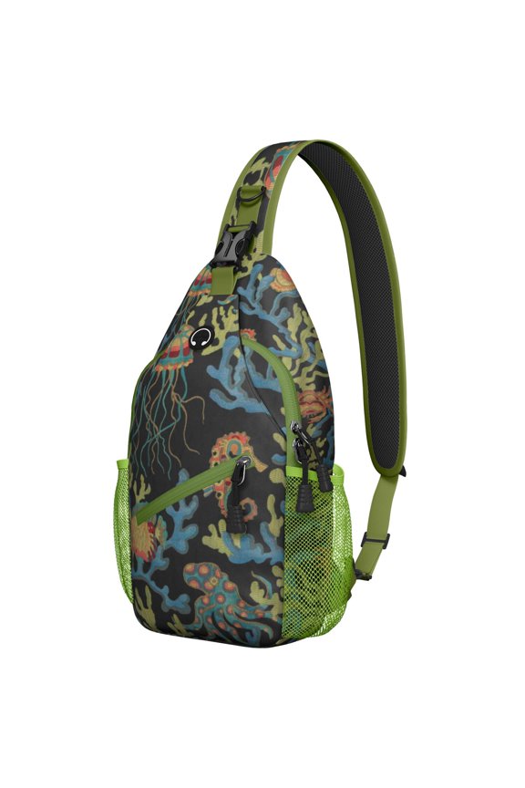 Starfish and Seashells Pattern Sling Backpack Lightweight and Durable Crossbody Bag for Travel Hiking Outdoor Activities with Multi-Layer Storage and Fashionable Tropical Design