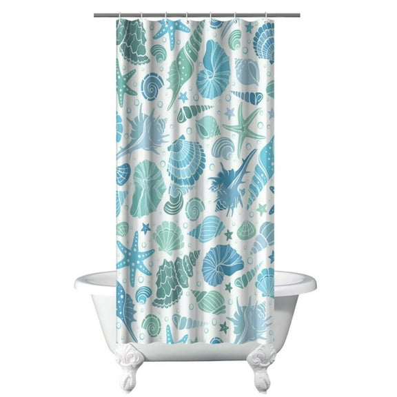 Starfish & Seashells Shower Curtain - Waterproof Bathroom Drapes 36x72 Inch with 12 Hooks - Ocean Beach Theme Fade-Resistant Polyester Fabric - Quick Dry Machine Washable