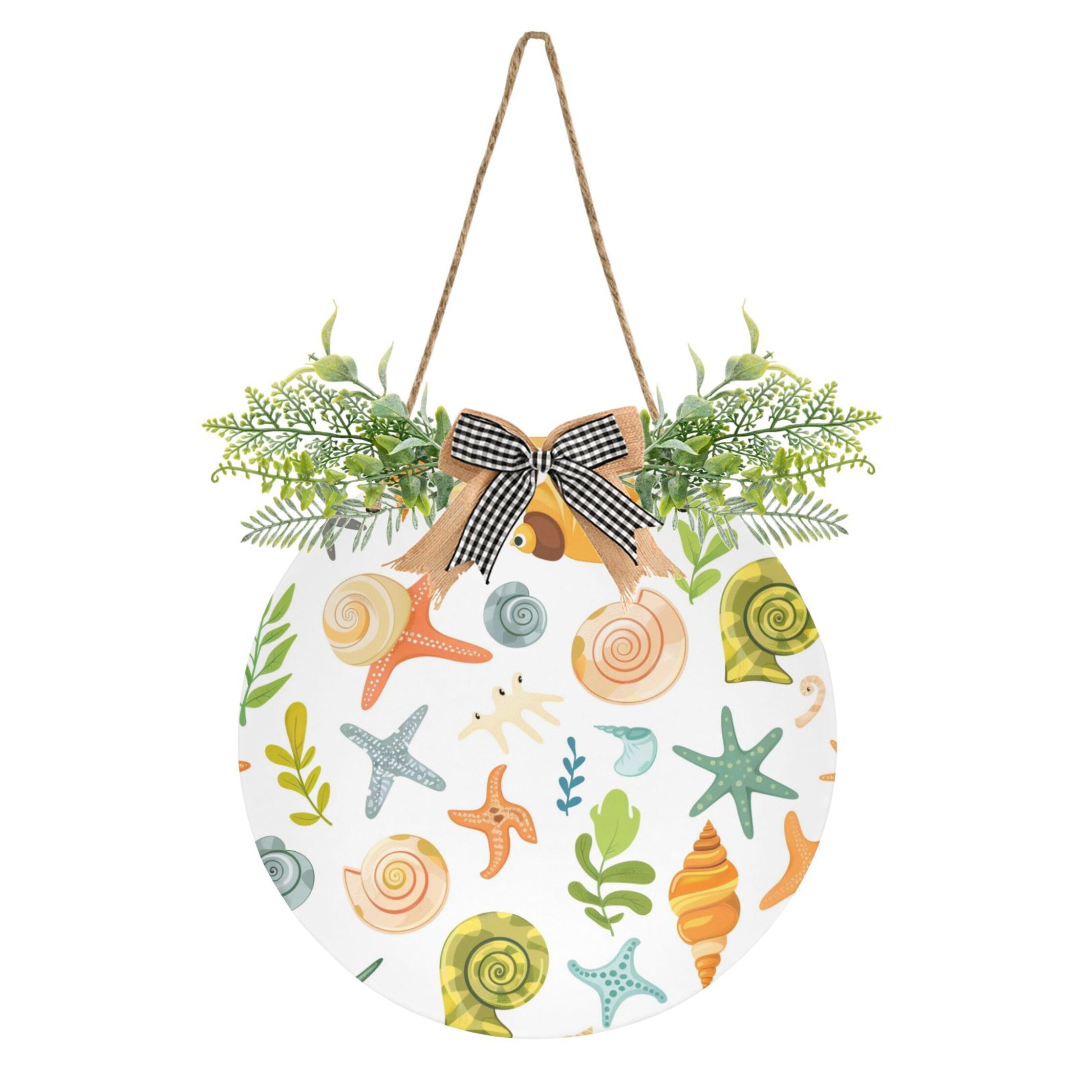 Starfish Seaweed Shells Welcome Front Door Sign Round 12 inch Porch ...