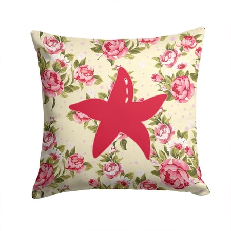 Starfish Shabby Chic Yellow Roses Fabric Decorative Pillow