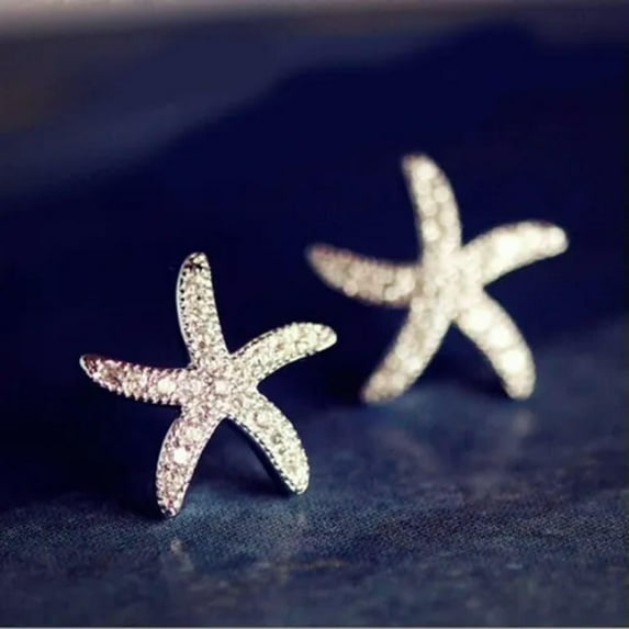 Starfish Shape Women Jewelry Romantic 925 Silver Cubic Zircon Stud Earring
