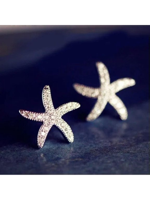Starfish Shape Women Jewelry Romantic 925 Silver Cubic Zircon Stud Earring