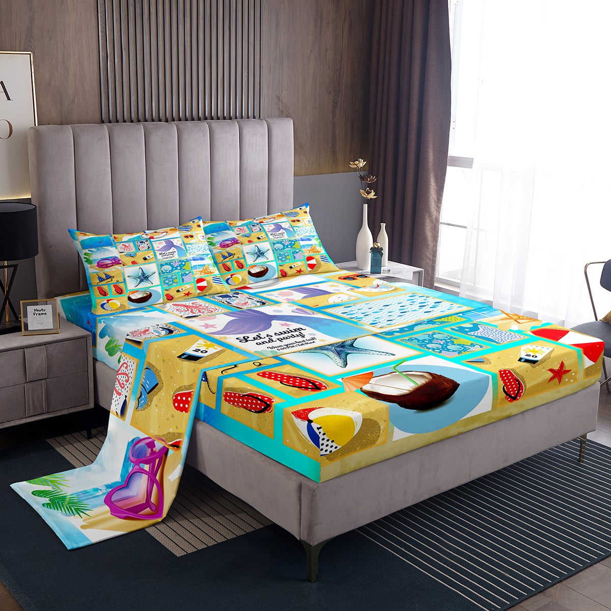 Starfish Sheet Set Beaches Sheets for Women Adults Boys,Blue Hawaii