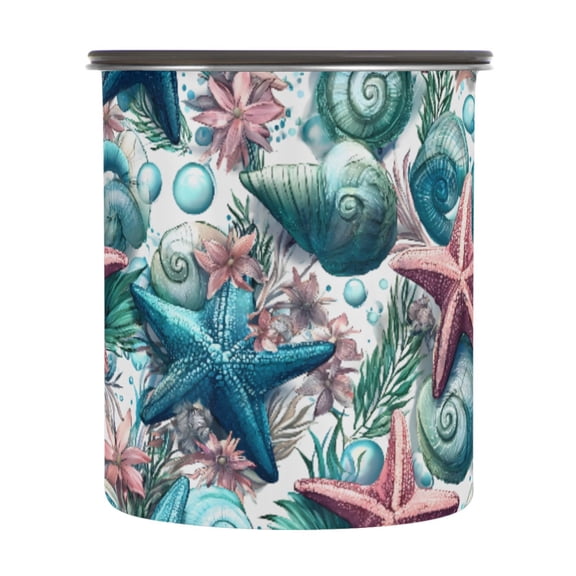 Starfish Shell Airtight Coffee Bean Canister 30oz Food Storage Containers with Lids For Gournd, Tea, Sugar, Flour, Rice, Cereal, Candy Cookie Jar