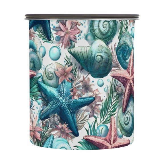 Starfish Shell Airtight Coffee Bean Canister 30oz Food Storage Containers with Lids For Gournd, Tea, Sugar, Flour, Rice, Cereal, Candy Cookie Jar