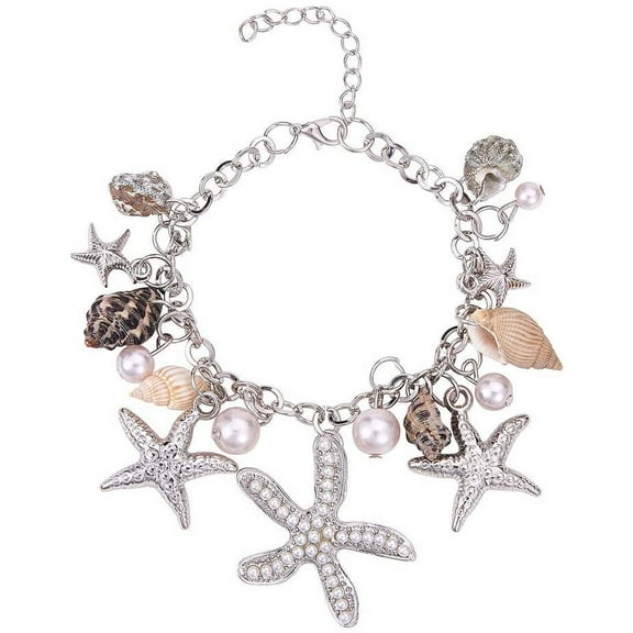 Starfish Shell Anklet Bracelets 7" Bracelets Conch Starfish Pearl Anklet Bracelet Charm Adjustable Shell Bracelet Costume Jewelry for Women Christmas SilverMidnight Blue