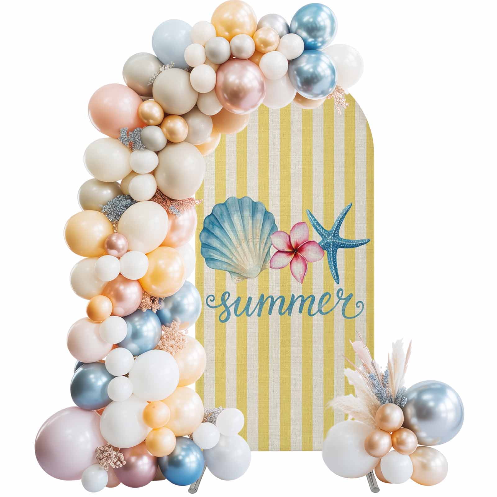 Starfish Shell Arch Backdrop Cover 4 FT Summer Pink Floral Yellow ...