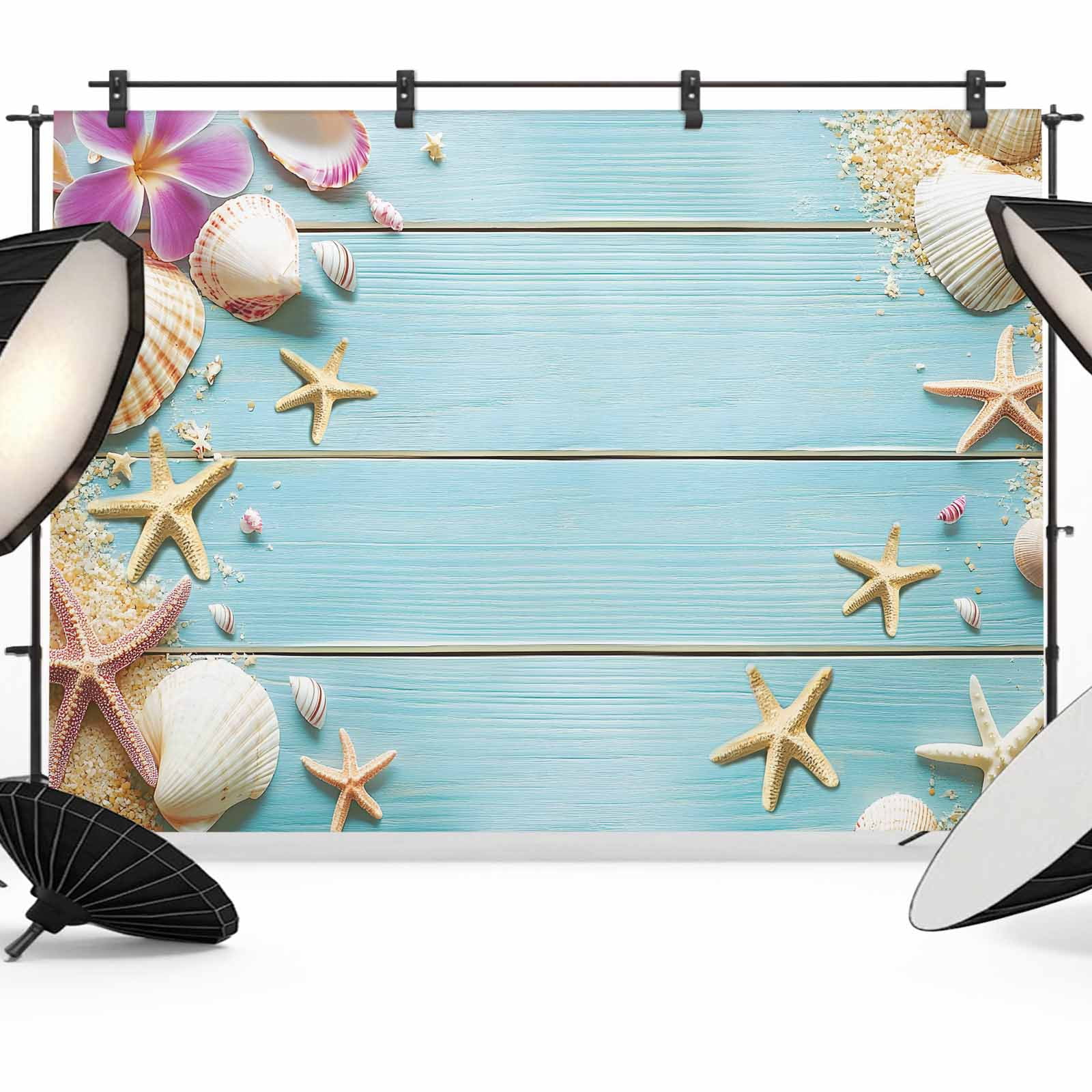 Capos Shells Backdrop Starfish Shell Backdrop for Photography, Floral Sand Summer Beach Blue ...