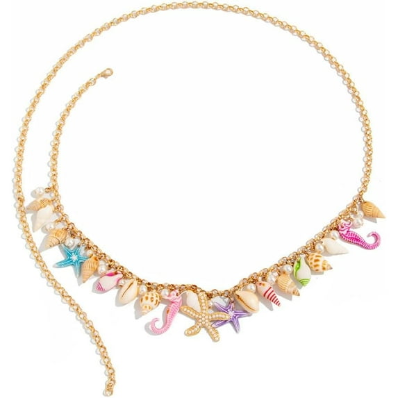 Starfish Shell Belts Chain Waist for Women Bohemian Conch Seashell Pearl Charms Belt Bikini Belly Chains Waist Ocean Sea Theme Summer Bikini Dress Body Jewelry
