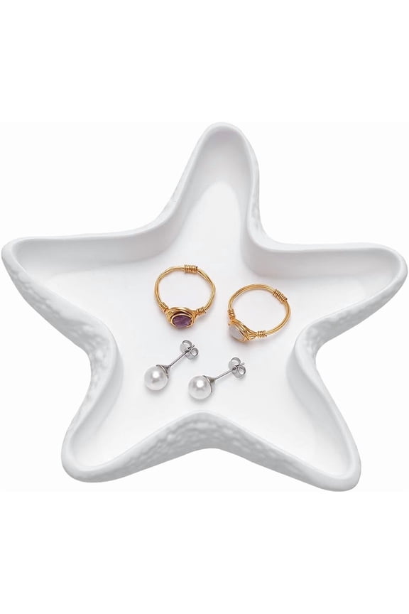 Starfish Shell Jewelry Holder White Creative Storage Bowl Gesso Trinket Dish Rings Jewelry Organizer Dish Bracelet Earrings Necklace Storage Plate for Jewelry Christmas Beach Room Decor diy