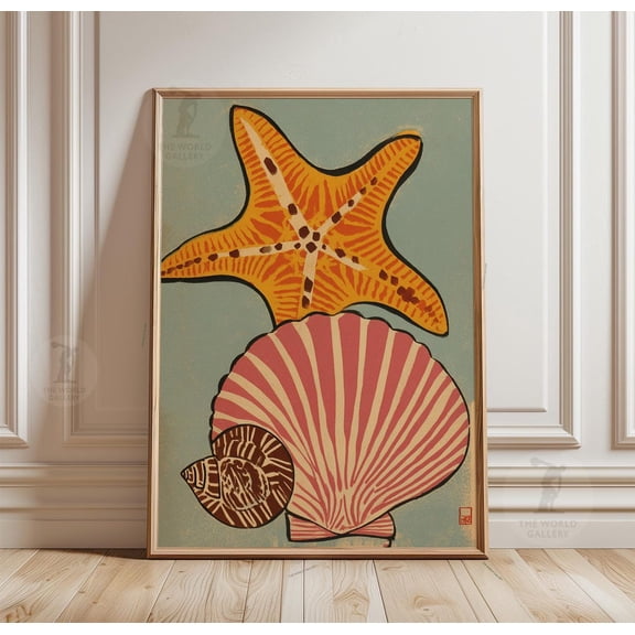 Starfish Shell Poster Coastal Wall Art Beach Seashell Ocean Decor, Unframed Poster