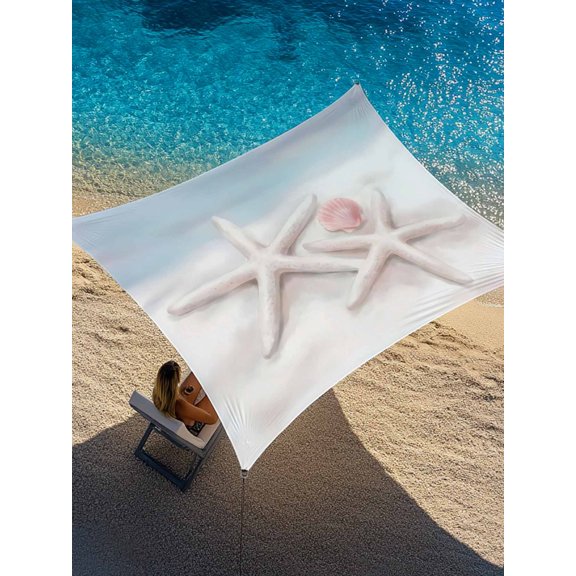 Starfish Shell Sun Shade Sail 12' x 16', Summer Ocean Beach Coastal Rectangle Outdoor Sunshade Canopy, Waterproof UV Block Patio Covers for Garden Yard Beach