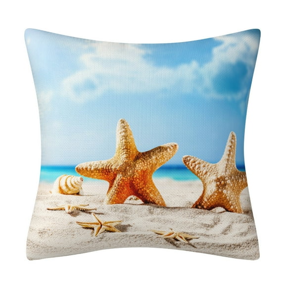 Starfish Shell Throw Pillow Case Tropical Blue Sea Holidays Beach Sunny Sky Pillow Cover Cushion Covers for Couch Sofa Home Farmhouse Decoration