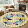 thumbnail image 1 of Starfish Shell Wreath Round Living Room Rugs 5 ft, Summer Lemon Yellow Stripes Retro Washable Area Rug with Non-Slip Sturdy Edge Binding Round Carpet for Entryway Kitchen Bedroom Bathroom, 1 of 9