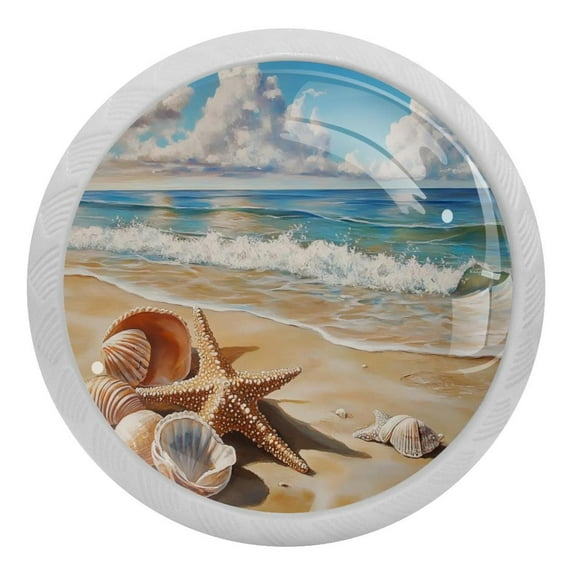 Starfish Shells on the Beach Crystal Glass Drawer Knob Pull Ergonomic 30mm Circle Glowing Furniture Cabinet Handle for Kitchen Dresser Cupboard Wardrobe