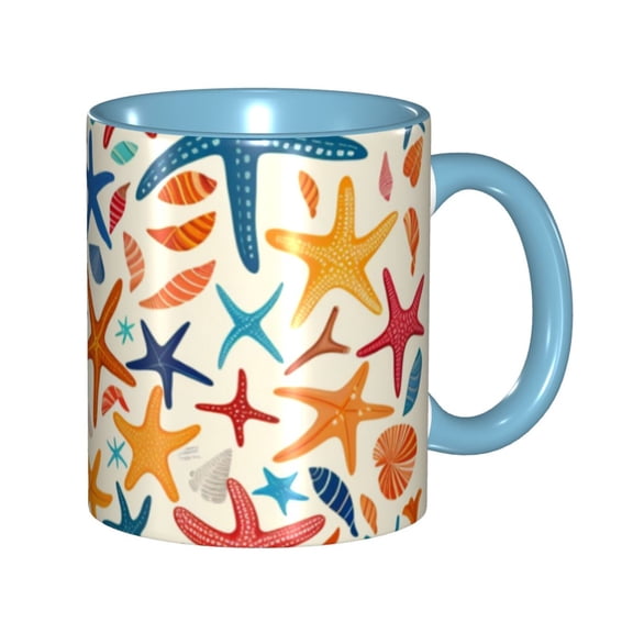 Starfish Shells Coffee Mug Fun Custom Ceramic Mugs 11oz Sky Blue