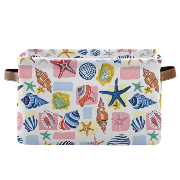Starfish Shells Screw Storage Bins with Handle Fabric Organizer Basket Foldable Box 1 Pack 14.2x10.2x8.3