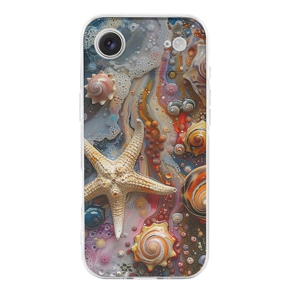 Starfish Shells Seashell Psychedelic Transparent TPU Case for iPhone 17 Air Slim Shockproof Protective Phone Cover