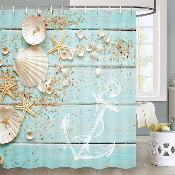Starfish Shower Curtain, Ocean Beach Shower Curtain Seaside 70X70 Inch Costal Scenery Landscape Nautical Sea Scenic Sand Blue Sky Summer Shower Curtain Bathroom Bathtub