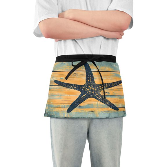 Starfish Silhouette Server Apron with 3 Pockets Waterproof Waitress Waist Short Apron for Man Woman 12 Inches