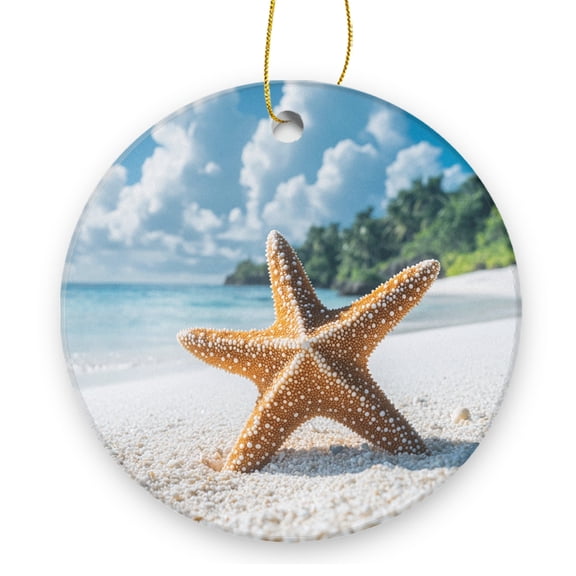 Starfish Sitting on The Sand - Christmas Ornament Xmas Keepsake Ceramic Ornaments Holiday Decorations for Tree Christmas Gift Ideas 2.95in