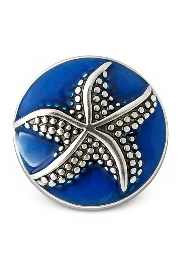 Snap Jewelry 18MM Blue Starfish Ginger Charm with Ocean-Inspired Silver Detailing