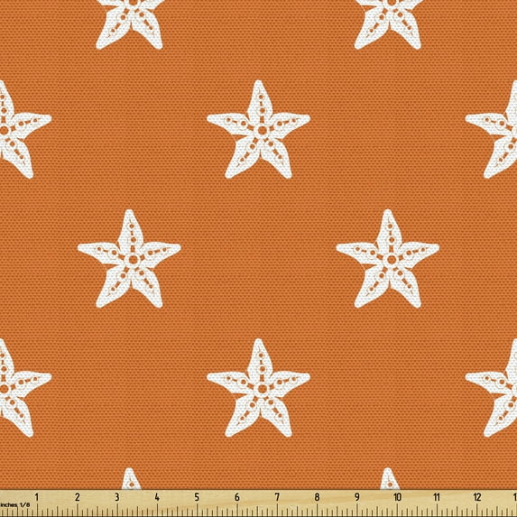 Ambesonne Starfish Fabric by the Yard Upholstery, Aquarium Fauna Pattern, 2 Yards, Orange White