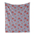 thumbnail image 1 of Starfish Soft Flannel Fleece Blanket, Classical Striped Backdrop with Red Colored Sea Stars Maritime Themed Pattern, Cozy Plush for Indoor and Outdoor Use, 70" x 90", Navy White Red, by Ambesonne, 1 of 5