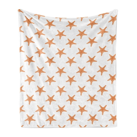 Starfish Soft Flannel Fleece Blanket, Graphic Illustration of Summer Season Inspired Aquatic Animals Tropical Climate, Cozy Plush for Indoor and Outdoor Use, 50" x 60", Orange White, by Ambesonne