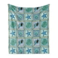 thumbnail image 1 of Starfish Soft Flannel Fleece Blanket, Marine Patchwork Style Inspired Pattern with Ropes Starfishes and Seashells Print, Cozy Plush for Indoor and Outdoor Use, 50" x 60", Multicolor, by Ambesonne, 1 of 6