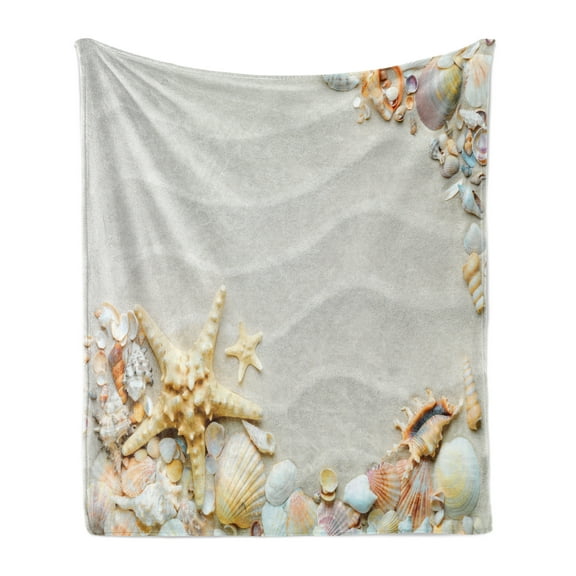 Starfish Soft Flannel Fleece Blanket, Seacoast with Sand with Colorful Various Seashells Tropics Aquatic Wildlife Theme, Cozy Plush for Indoor and Outdoor Use, 50" x 60", Multicolor, by Ambesonne