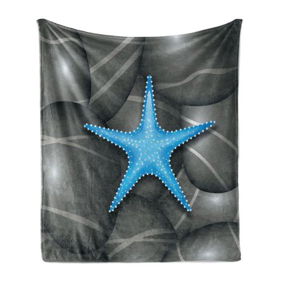 Starfish Soft Flannel Fleece Throw Blanket, Blue Starfish Among the Sea Pebble Stones Ocean Underwater Wildlife Print, Cozy Plush for Indoor and Outdoor Use, 50" x 60", Grey Blue White, by Ambesonne