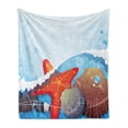thumbnail image 1 of Starfish Soft Flannel Fleece Throw Blanket, Foaming Ocean Waves Graphic with Scallops and Seastar and Pebble Stones Bubbles, Cozy Plush for Indoor and Outdoor Use, 60" x 80", Multicolor, by Ambesonne, 1 of 5