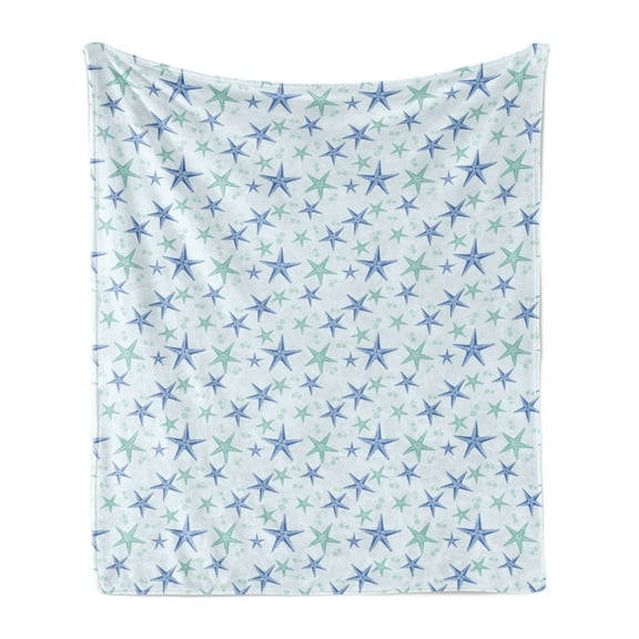Starfish Soft Flannel Fleece Throw Blanket, Nautical Sea Creature in Calm Tones Underwater Themed Art, Cozy Plush for Indoor and Outdoor Use, 50" x 70", Almond Green Azure Blue, by Ambesonne