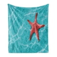 thumbnail image 1 of Starfish Soft Flannel Fleece Throw Blanket, Red Starfish in the Vibrant Blue Water Sun Rays Reflection Aquatic Tropical Life, Cozy Plush for Indoor and Outdoor Use, 70" x 90", Aqua Red, by Ambesonne, 1 of 5