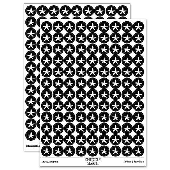 Starfish Solid Tropical Beach 200+ Round Stickers - Black - Gloss Finish - 0.50" Size