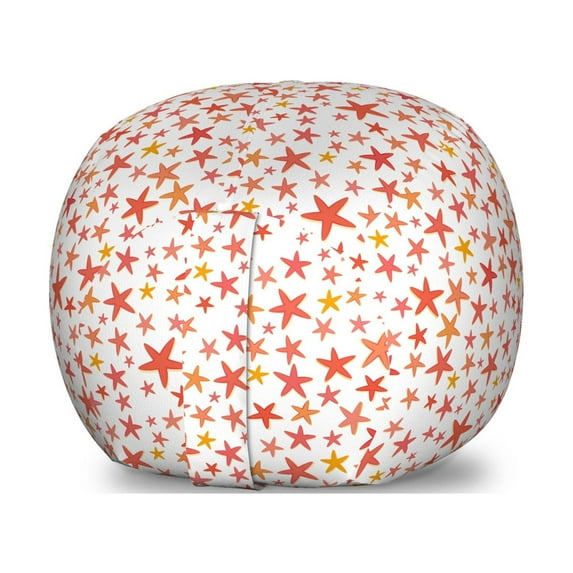 Starfish Storage Toy Bag Chair, Nautical Underwater Star Shape Creature Repetition, Stuffed Animal Organizer Washable Bag, Small Size, Salmon Dark Coral, by Ambesonne